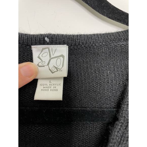 Vtg Y2K Fashion Bug Pullover Sweater  V Neck Long Sleeve‎ Black Dark Academia L - Picture 4 of 10